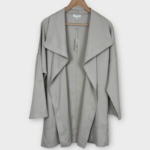 MAX STUDIO Latte Drape Front Open‎ Trench Jacket Women's M Roll Tab Sleeve NWT